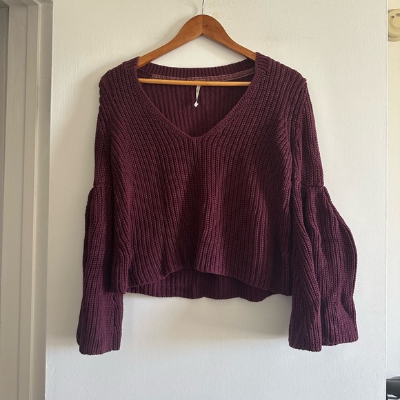 Free People Damsel Cotton Knit Flare Bell Sleeve Sweater Size XS EUC - Picture 5 of 8